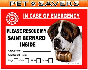 Saint Bernard Pet Savers Dog Emergency Rescue Window Cling Sticker