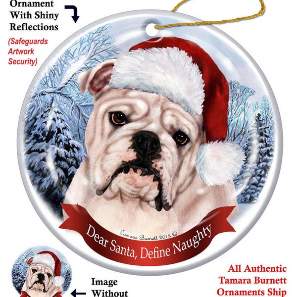 English Bulldog White Howliday Dog Porcelain Christmas Ornament