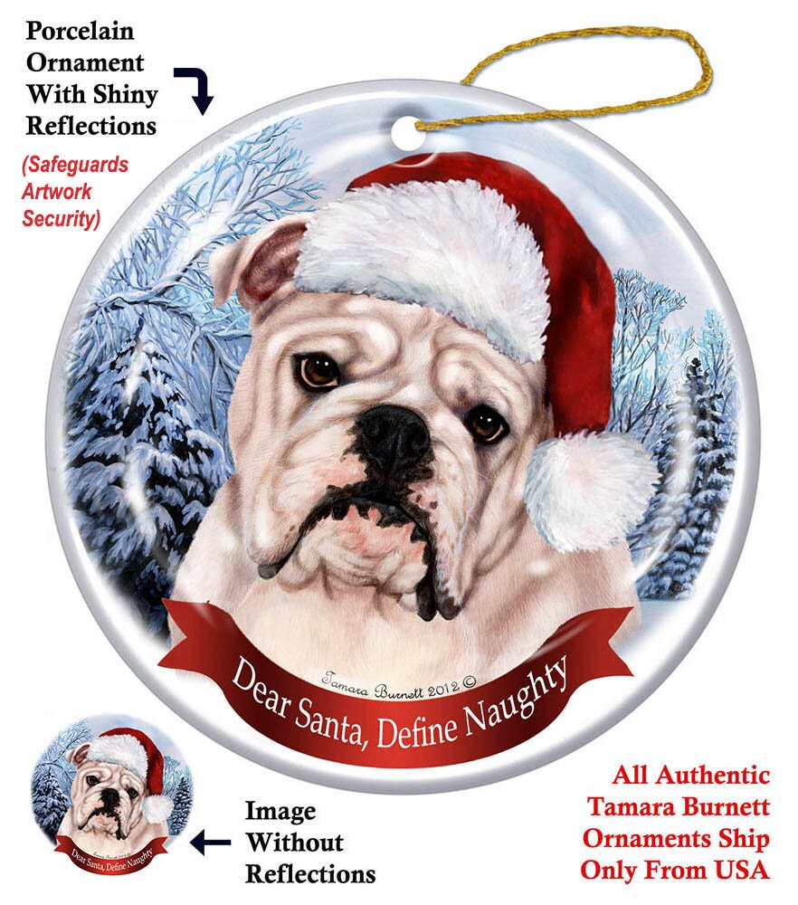 French Bulldog White Howliday Porcelain China Dog Christmas Ornament 