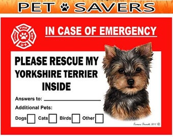 Yorkshire Terrier Yorkie Pet Savers Dog Emergency Rescue Window Cling Sticker