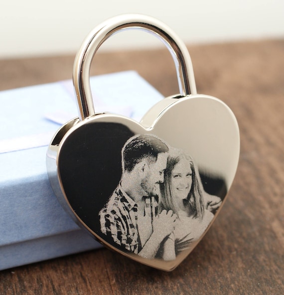 Love Lock Personalized//Heart Lock with Photo and Engraved Etsy