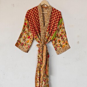 Boho Silk Kimono Robe, Silk Kimono Dressing Gown, Handmade Silk Kimono, Beach Cover Up, Silk Lounge Bathrobe, Gift for Mom SR-921
