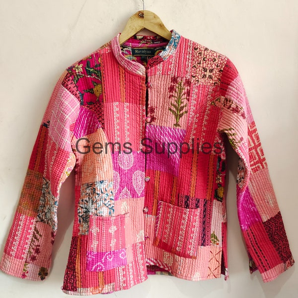 Hippie Coat Indian Silk Patola Patchwork Design Reversible Jacket Handmade Women's Kantha Jacket Hand Quilted Reversible Kantha Jacket