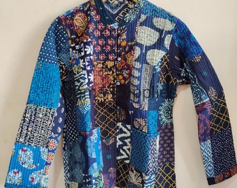 VESTE COURTE Veste femme en patchwork de soie MULTICOLORE Veste doublée boutonnée sur le devant Veste mi-saison Modèle unique, vintage Vestes