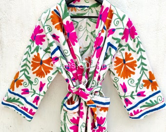 Suzani Embroidered Coat, Suzani Long Caftan, Suzani Coat, Suzani Textile, Suzani Fabrique, Boho Coat, Boho Style, Fashion Coat