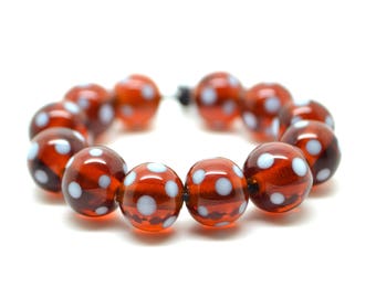 Perlenset Lampwork - Punkte auf Honig - Polka dots - 12 Stück
