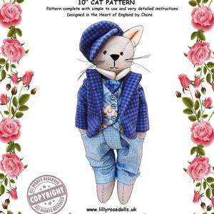 Clarance the Cat 10 inch sewing pattern, with full instructions UK Made