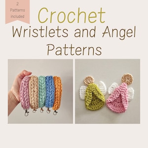 DOS PATRONES - Patrones de muñequeras abullonadas y ángel de la guarda en crochet - Patrón en descarga digital en PDF - Guía visual, fácil de seguir para principiantes