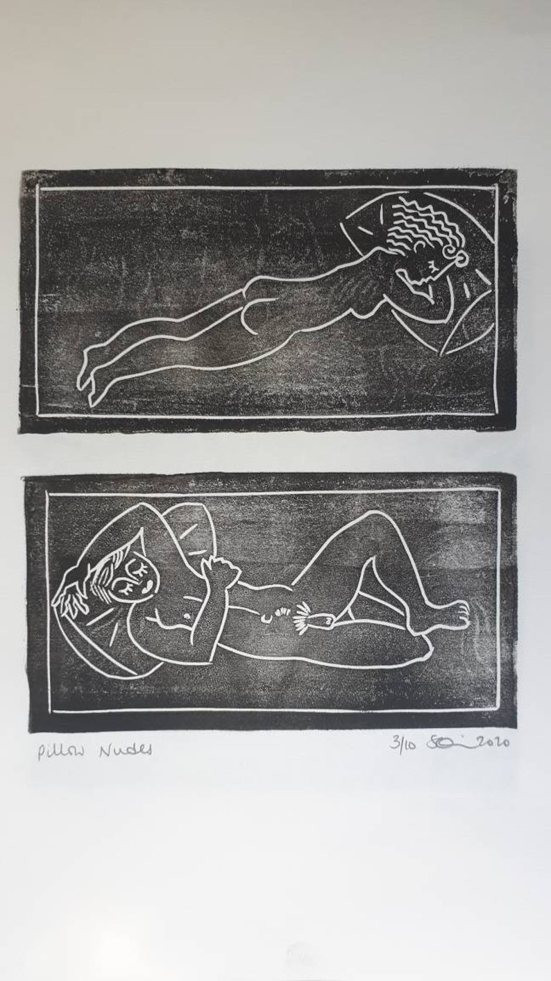 Individual or Diptych Male and Female Nudes Linocut