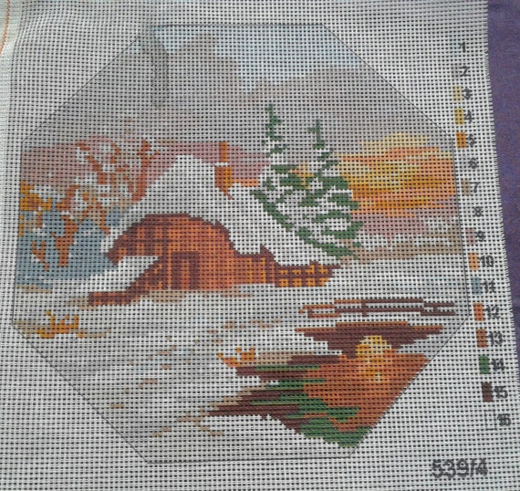Needlespoint panel gobelin tapestry canvas vintage cross stitch