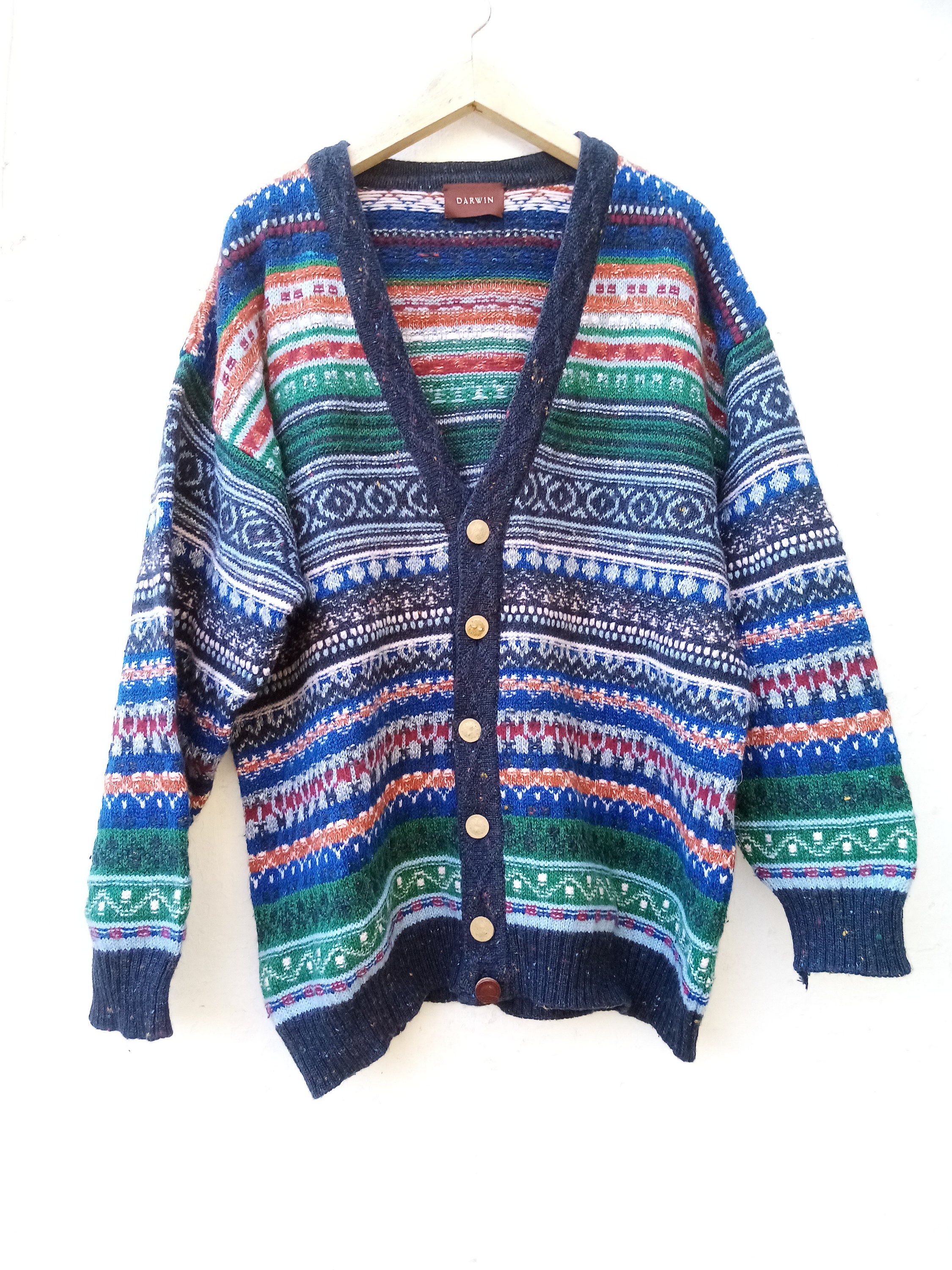 Pull Grand-père Oversize Années 80 - Vert Sarcelle - Acrylique - Taille 12 UK