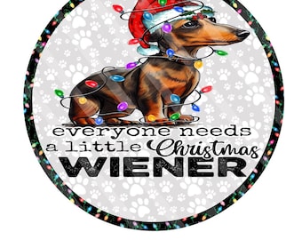 Christmas Dachshund Lighted Round Aluminum Wreath Sign for Door and Holiday Décor