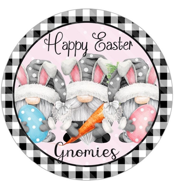 Happy Easter Gnomies Round Metal Wreath Sign, Easter Wreath Signs, Signs for Wreaths, Wreath Enhancements, Spring Wreath Signs