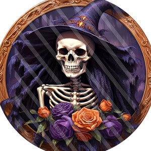 Halloween Wreath Sign, Skeleton Decor, Trick or Treat Decor, October 31st Sign, Round Wreath Sign, Metal Wreath Sign, Ohdeerrusticdecor