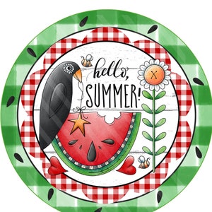 Hello Summer Black crow and Watermelon Wreath Sign, Signs for Wreaths, Wreath Enhancement