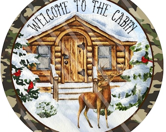 Welcome to the Cabin Wreath Sign – Round Aluminum Rustic Lodge Décor for Wreath Making