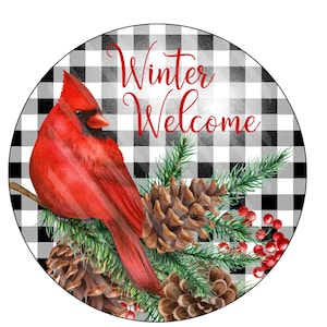 Cardinal, Winter Welcome Cardinal Wreath Sign, Signs for Wreaths, Round Wreath Sign