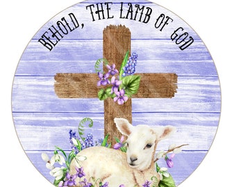 Lamb of God Easter Wreath Sign: Round Metal Easter Decor
