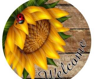 Welcome Sunflower Wreath Sign, Signs for Wreaths, Wreath Enhancement, Metal Wreath Signs