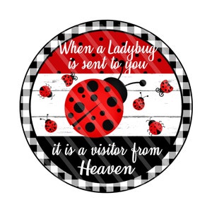 When a Ladybug is sent to you it's a visitor from Heaven Wreath Sign, Signs for Wreaths, Metal Wreath Sign