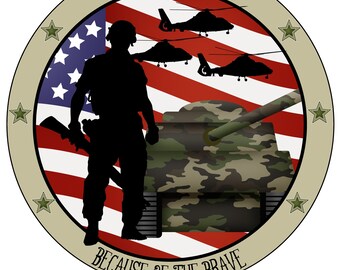 Home of the Free Military Round Wreath Sign – Patriotic Door Decor