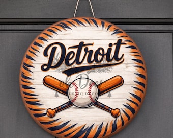Detroit Baseball Wreath Sign | Aluminum Wreath Attachment | Detroit Sports Wreath Sign | Tiger Stripe Round Sign | Wreath Supply