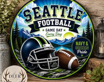 Seattle Football Wreath Sign, Navy Green Game Day Decor, Pacific Northwest Football Sign, Football Door Hanger, Fan Gift