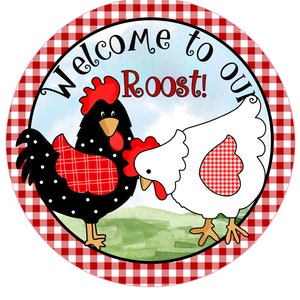 Welcome to Our Roost Round Aluminum Wreath Sign | Farmhouse Chicken Door Décor