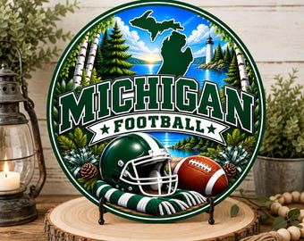 Michigan Football Wreath Sign, Green and White Game Day Decor, Football Door Sign, Michigan Gift, Sports Wreath Center