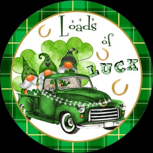 Wreath Signs, Loads of Luck St. Patrick&#39;s Day Wreath Sign, Gnome Metal Sign, Leprechaun Gnome, Irish Themed Decor, Wreath Enhancement