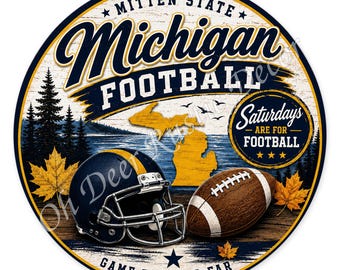 Michigan Football Wreath Sign, Mitten State Navy Gold Game Day Decor, Saturdays Are for Football Wreath Attachment, Fan Gift