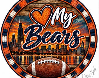 Chicago Football Wreath Sign, Orange Navy Game Day Door Decor, Chicago Skyline Wreath Attachment, Football Fan Gift