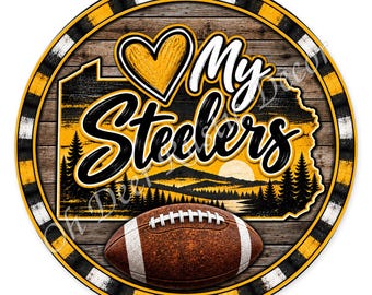 Pittsburgh Football Wreath Sign, Black Gold Game Day Door Decor, Pennsylvania Football Wreath Attachment, Football Fan Gift