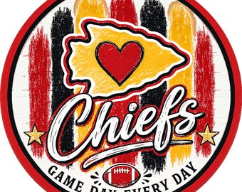 Kansas City Football Wreath Sign, Red Gold Arrowhead Heart Game Day Decor, Game Day Every Day Wreath Attachment, KC Fan Gift