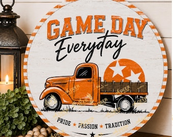 Tennessee Game Day Sign | Round Aluminum Wreath Sign | Orange Football Door Hanger | Rustic Tailgate Decor | Fall Porch Sign
