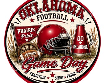 Oklahoma Football Wreath Sign, Crimson Game Day Door Decor, Prairie Pride Football Wreath Attachment, Oklahoma Fan Gift