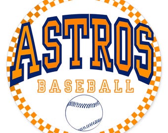 Houston Baseball Wreath Sign, Orange Checkered Navy Varsity Door Sign, Game Day Decor, Baseball Mom Gift, Round Wreath Attachment