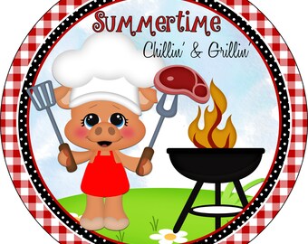 Summertime BBQ Wreath Sign – Chillin’ & Grillin’ Farmhouse Decor