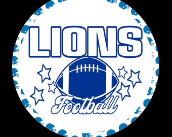 Lions Football Wreath Sign – Blue White Round Aluminum Team Spirit Door Décor