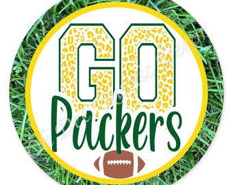 Green Bay Football Wreath Sign, Green Gold Leopard Print Game Day Decor, Grass Field Football Wreath Attachment, Fan Gift