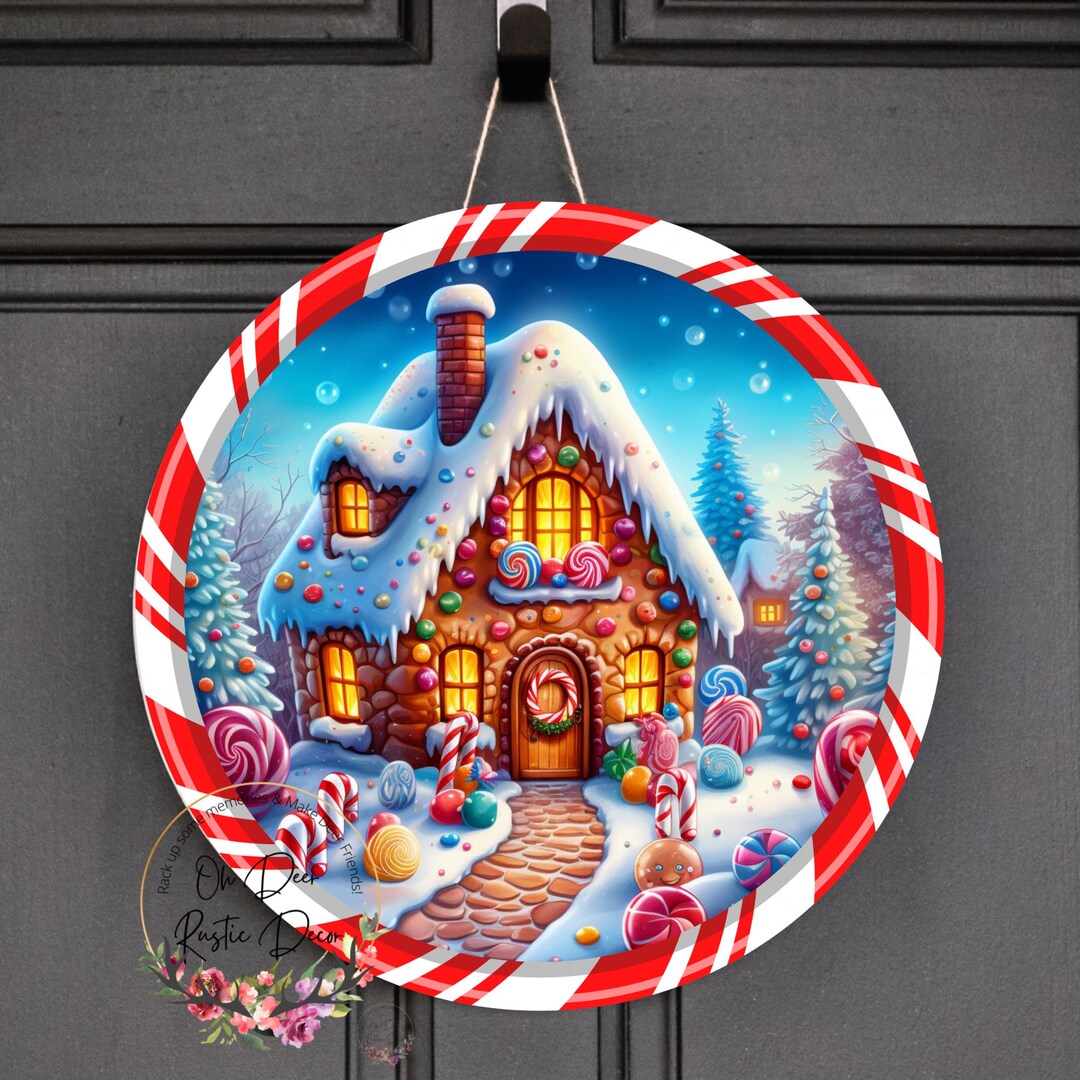 Gingerbread House Wreath Sign – Candyland Christmas Round Door Décor - Etsy