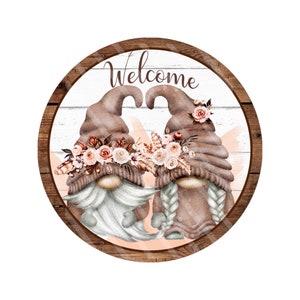 Round Gnome Welcome Wreath Sign, Signs for Wreaths, Wreath Enhancement