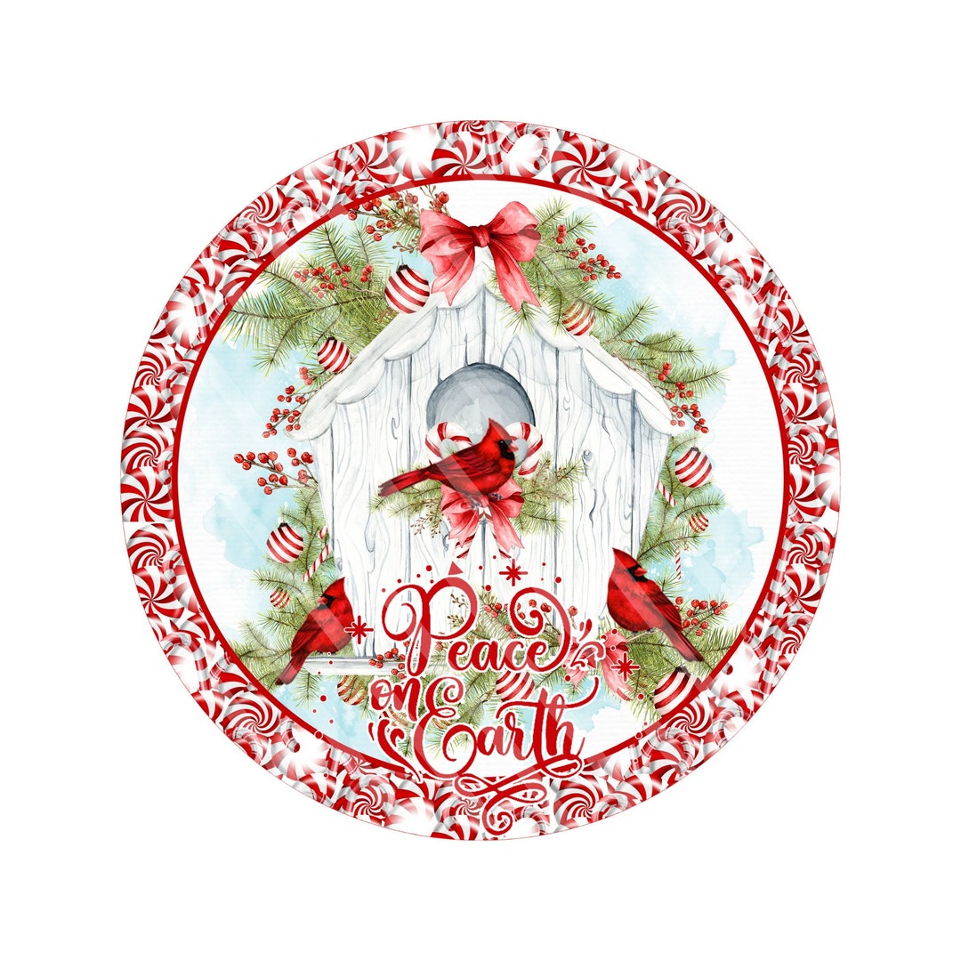 Peace on Earth Cardinal Wreath Sign – Christmas Peppermint Aluminum ...