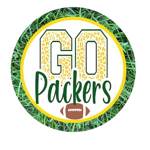 Letrero de corona de fútbol de Green Bay, verde y amarillo, letreros para coronas, letrero de corona redonda