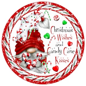 Wreath Sign, Christmas Wishes and Candy Cane Kisses Wreath Sign, Signs for Wreaths, Wreath Enhancement, Round Wreath Signs
