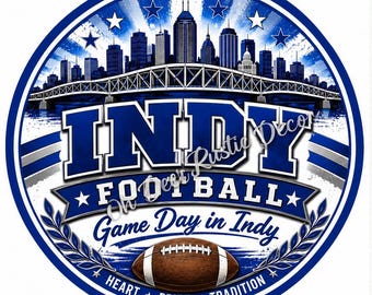 Indy Football Wreath Sign, Royal Blue Indianapolis Skyline Game Day Decor, Built for Sunday Football Wreath Attachment, Fan Gift