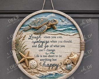 Sea Turtle Aluminum Wreath Sign, Beach House Door Hanger, Coastal Ocean Decor, Inspirational Sign for Wreath Makers