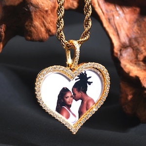 Collier coeur personnalisé avec photo glacée, pendentif photo personnalisé, collier pour couple familial en forme de coeur, collier photo personnalisé, cadeau pour femme