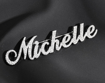 Handmade Bling-bling Stones Name Pins,Personalised Script Letters Lapel Pins, Elegant Women's Jewelry&Accessories, Birhday Gift for Her