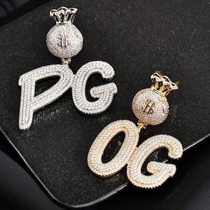 Colar com pingente de nome personalizado com bolsa de dinheiro Iced Out, colar com letras personalizadas com diamante CZ brilhante, joias de hip hop, presente de aniversário para ele